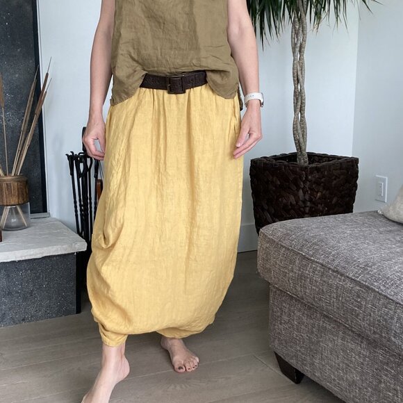 Unique 100% Linen Skirt (Harem Style), OS, yellow-mustard - Picture 12 of 12